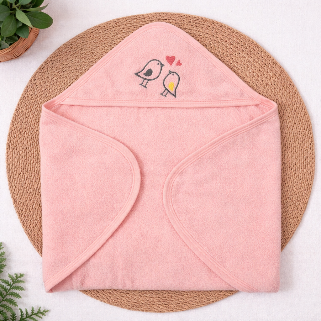Plain Fleece Hooded Towel - Wrapping Towel -Pink Birds code:NBE,Knit